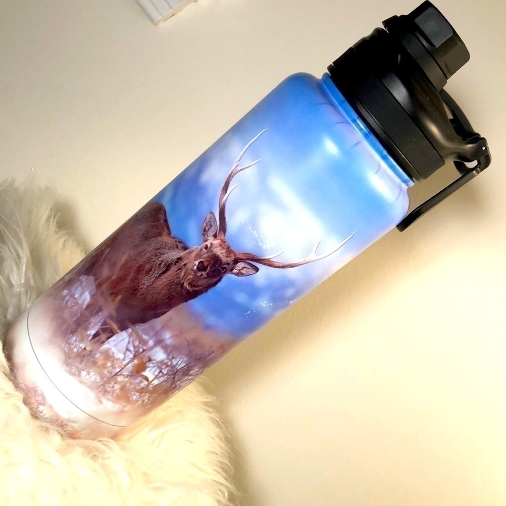WATER BOTTLE | XL Stainless Steel Buck Deer Field Hunting Scene - Picture 5 of 10